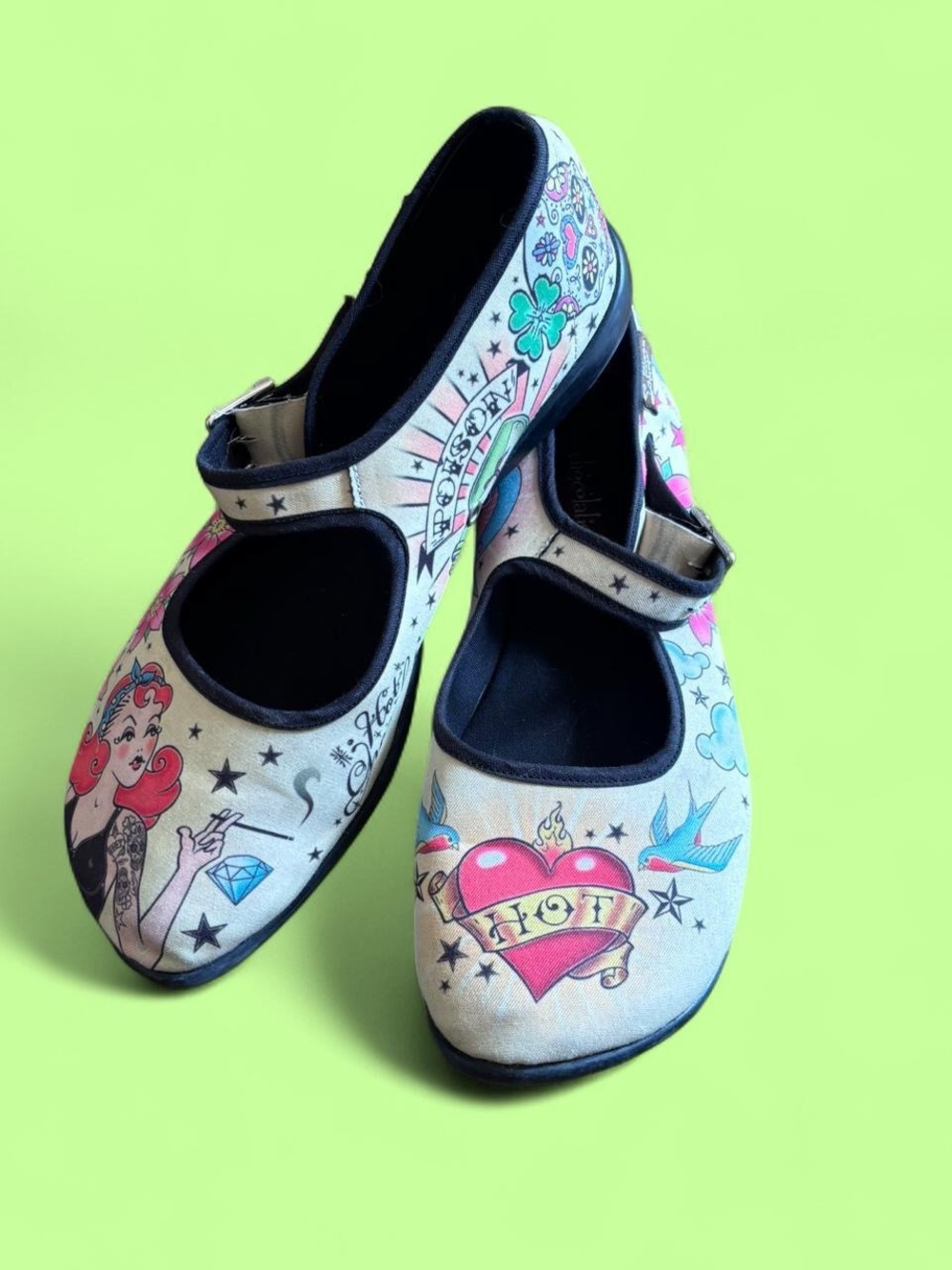 Y2K Hot Chocolate Designs Mary Jane Tattoo-Print Women’s Flats